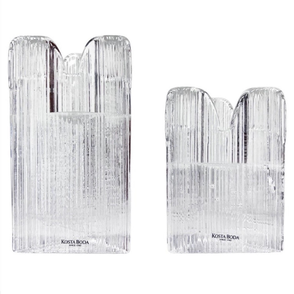 Kosta Boda Skyline Clear Glass Candle Holders